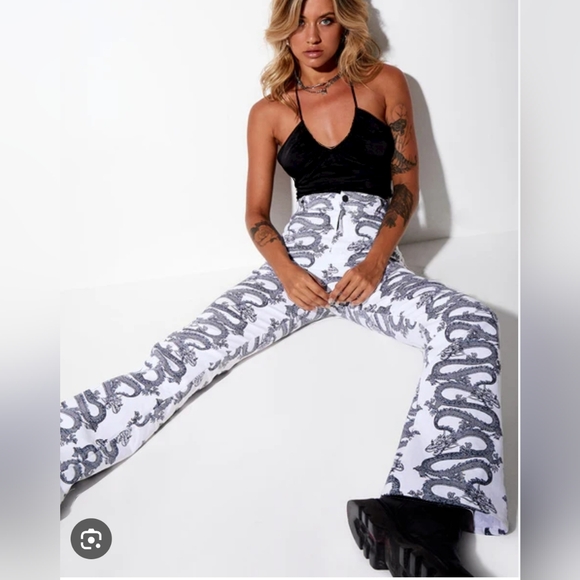MOTEL high waist jeans with dragons Small - Picture 1 of 11